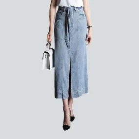 Elegant slit long denim skirt