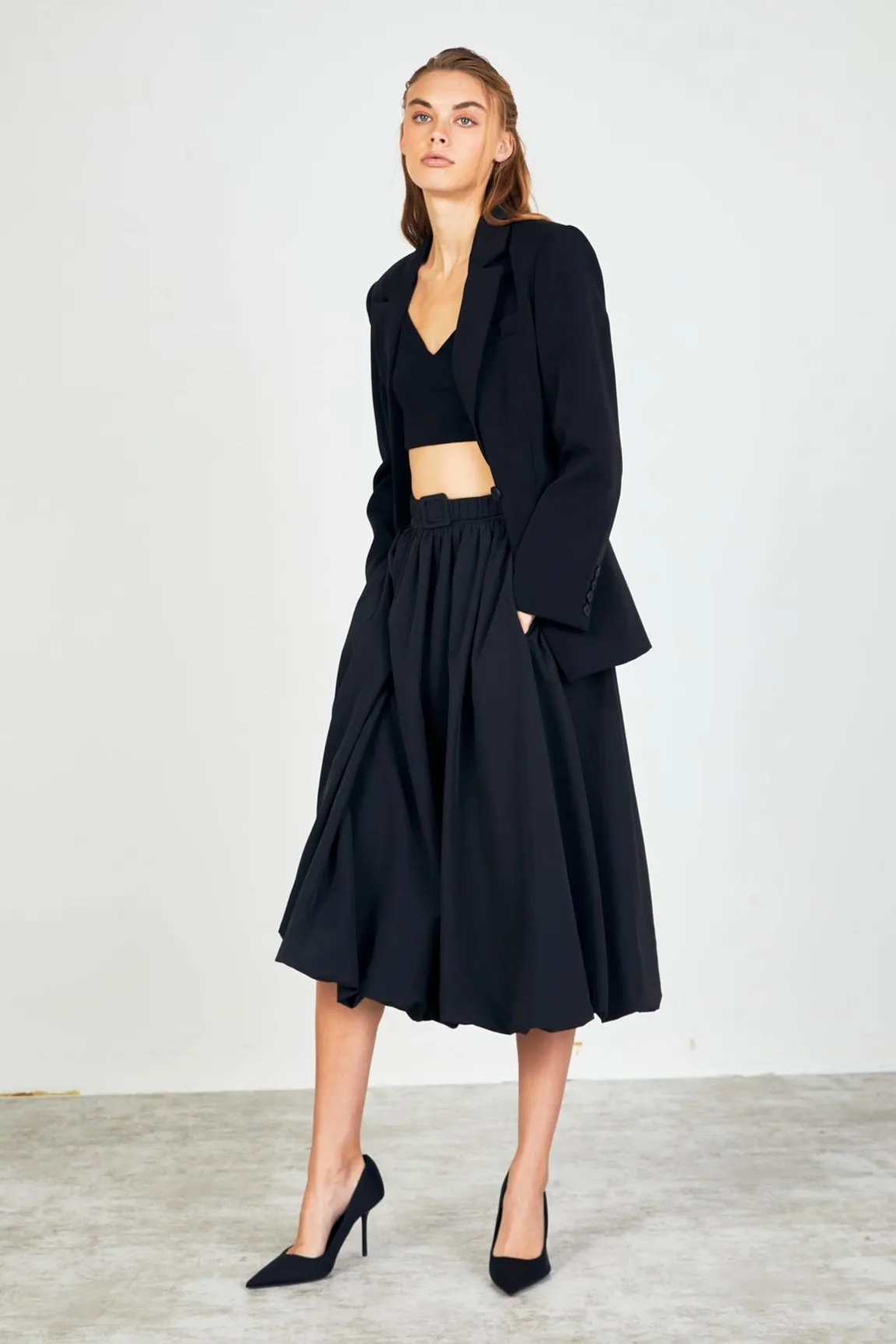 Endless Rose - Belted Blouson Midi Skirt