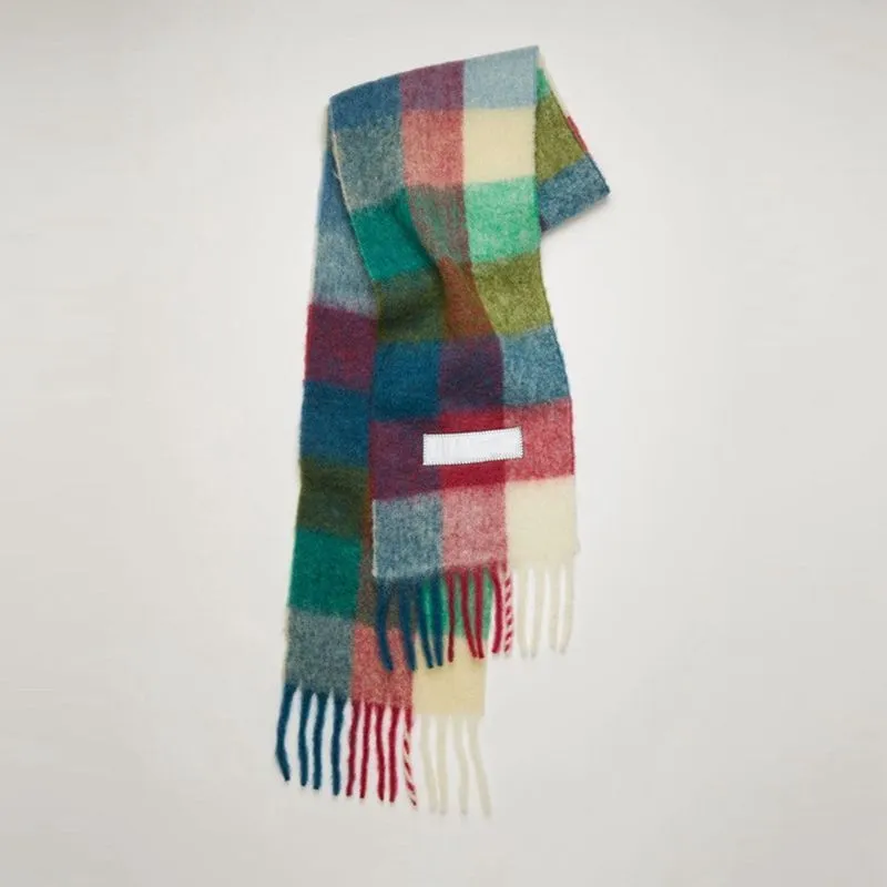 Europe latest autumn and winter multi color thickened Plaid women's scarf AC with extended Plaid shawl couple warm scarf