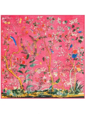 Extra Large Fashion Scarf/Scarves – Deep Pink, Birds & Flowers Print