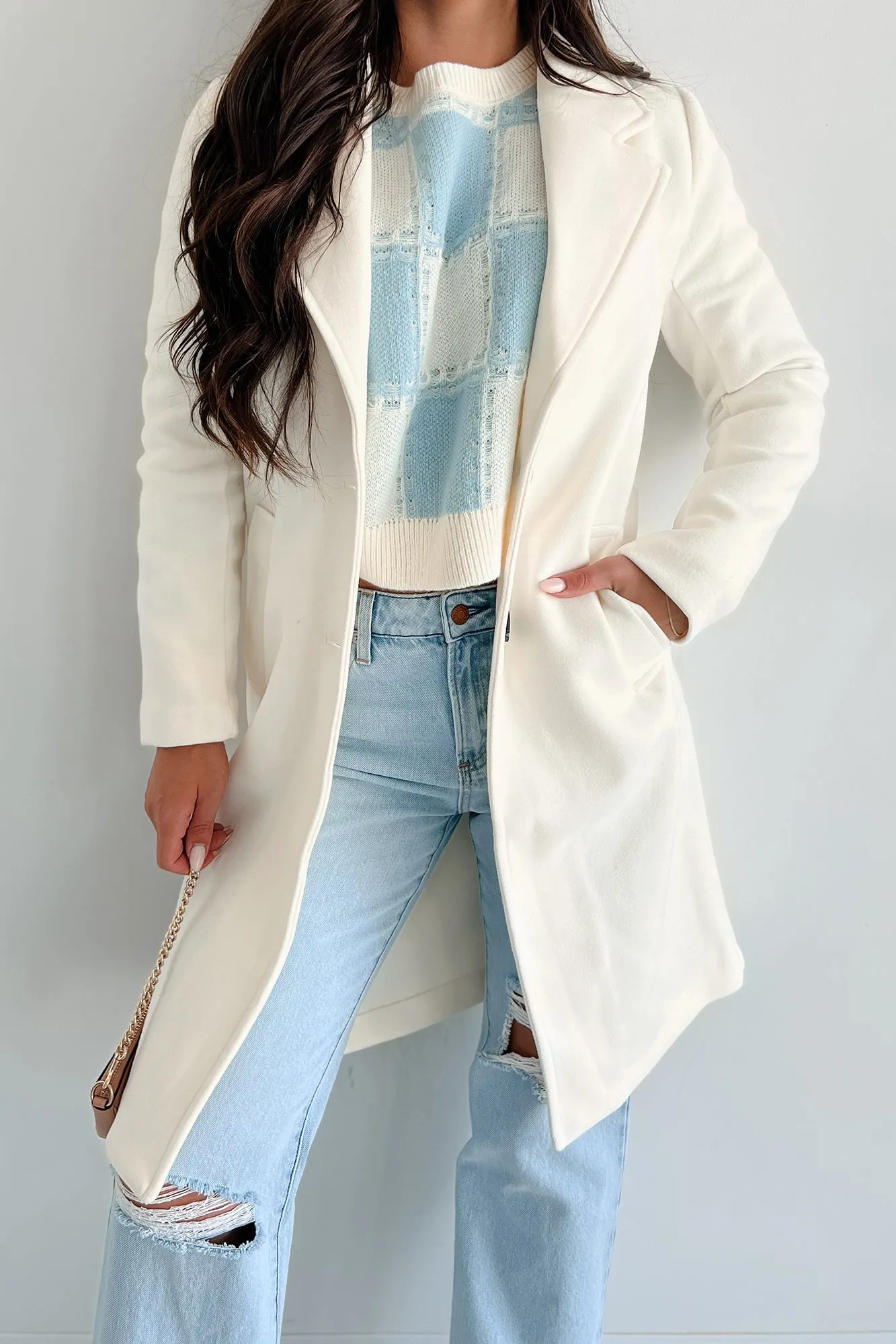 Fashionable For Fall Brushed Fleece Trench Coat (Ivory)