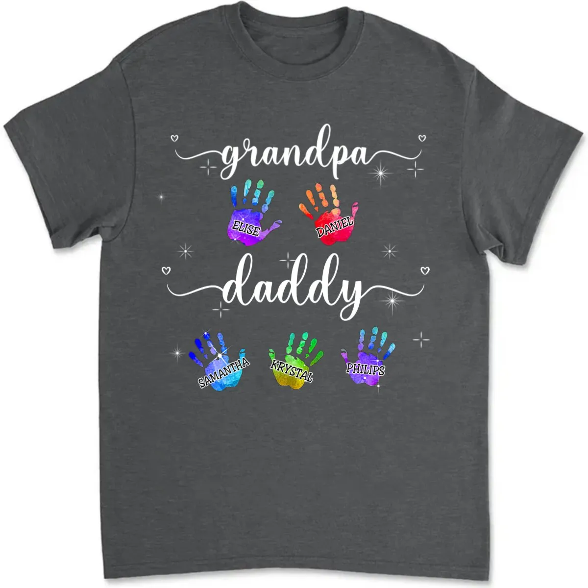 Father's Day - Dad Grandpa Colorful Hand Print - Personalized  Unisex T-Shirt