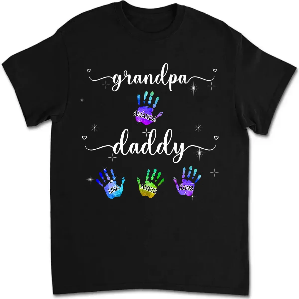 Father's Day - Dad Grandpa Colorful Hand Print - Personalized  Unisex T-Shirt