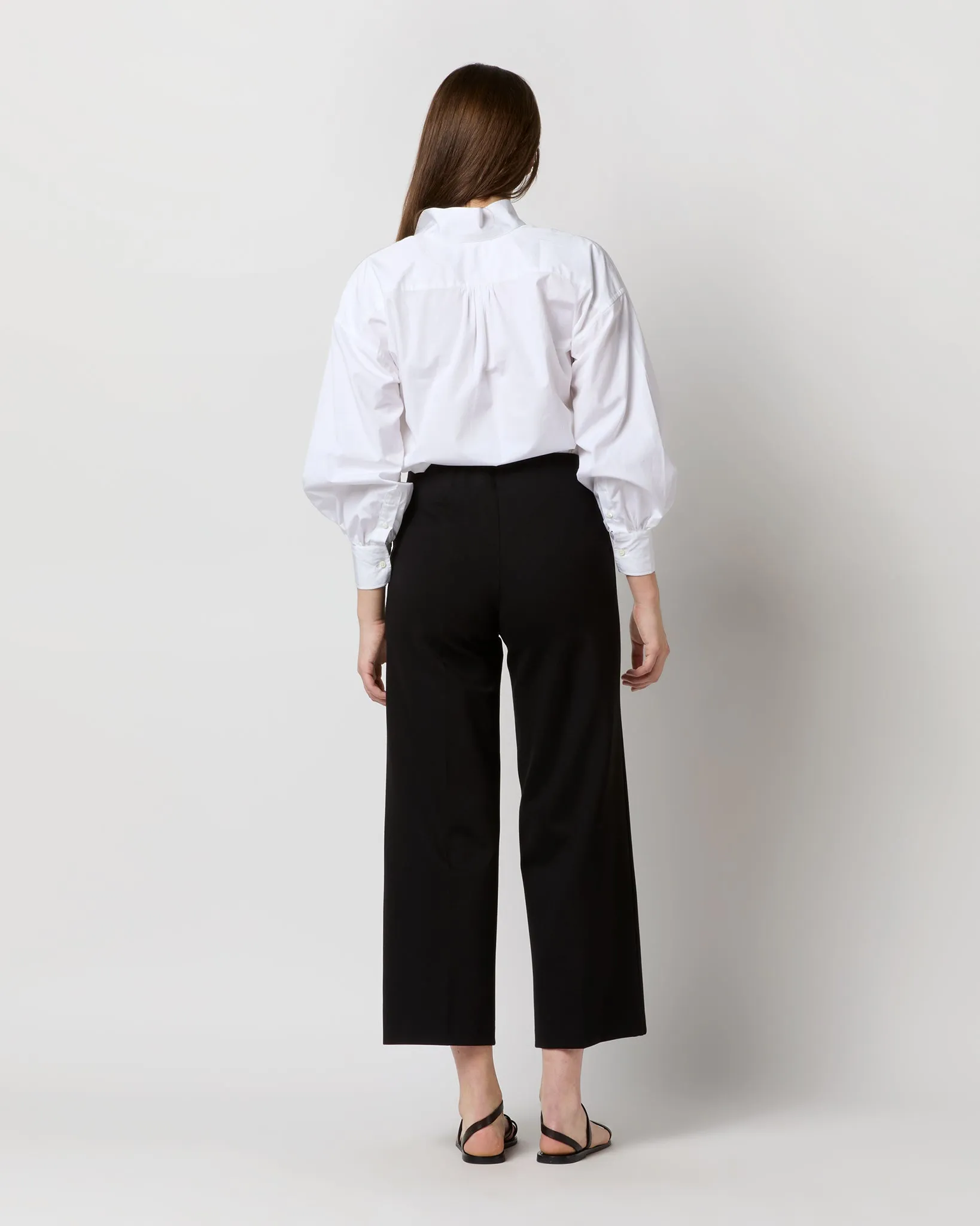 Faye Wide-Leg Cropped Pant in Black Ponte Knit