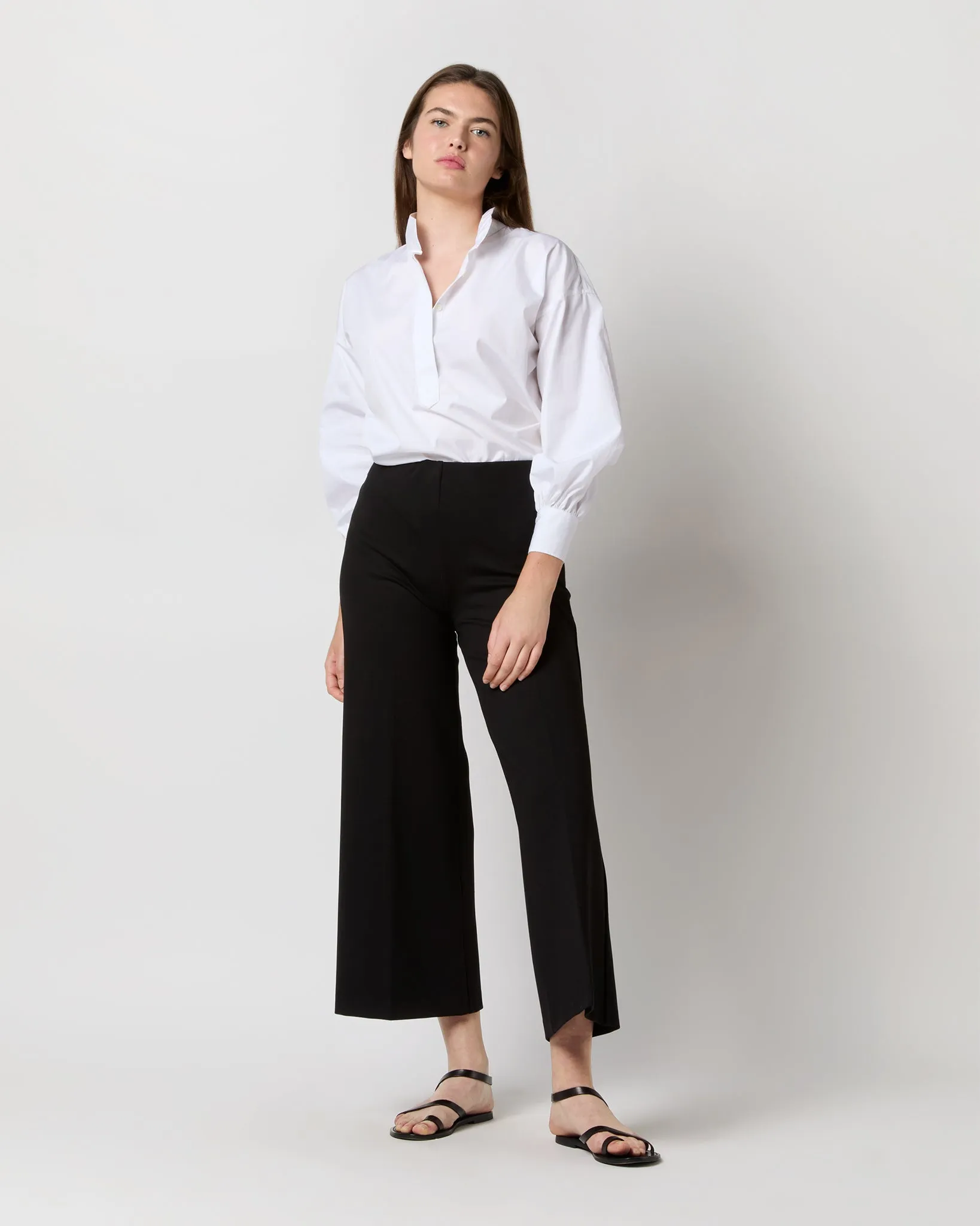 Faye Wide-Leg Cropped Pant in Black Ponte Knit