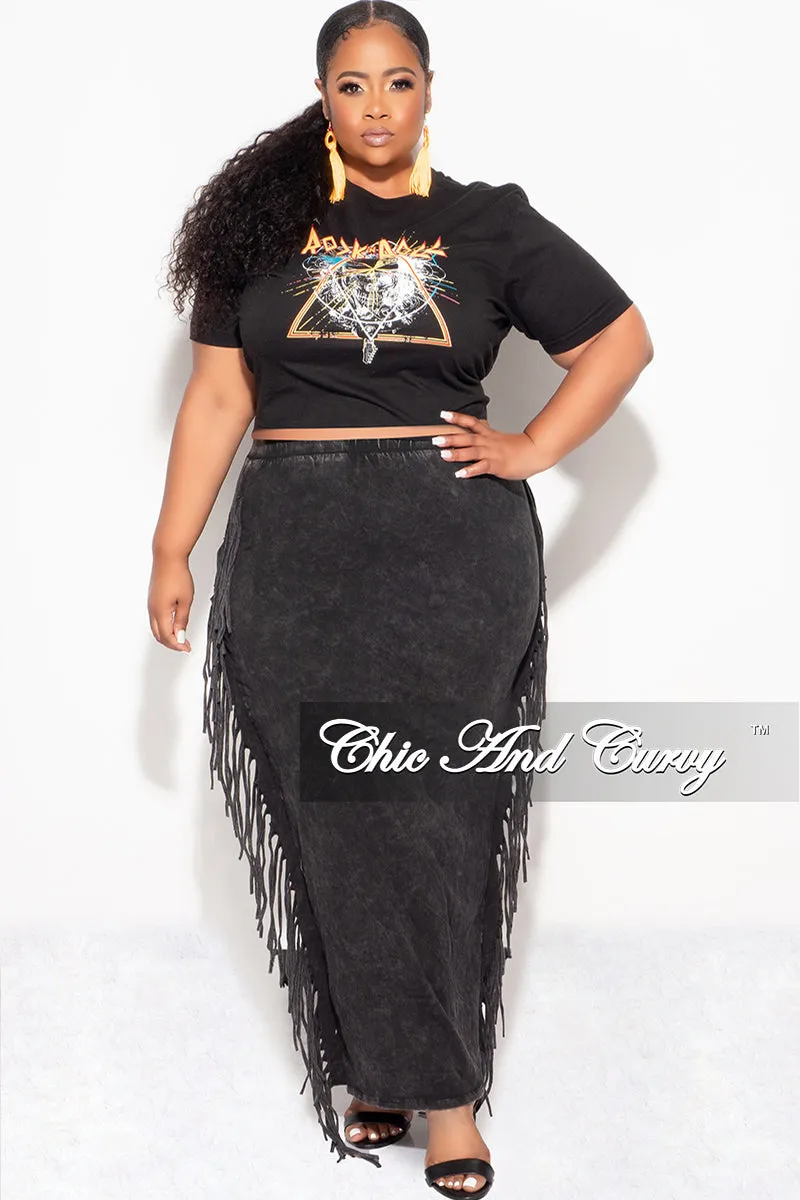 Final Sale Plus Size High Waist Fringe Trim Pencil Skirt in Black