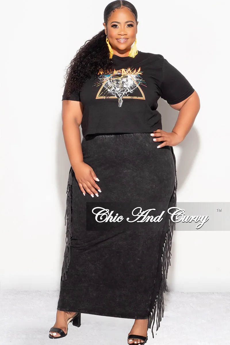 Final Sale Plus Size High Waist Fringe Trim Pencil Skirt in Black