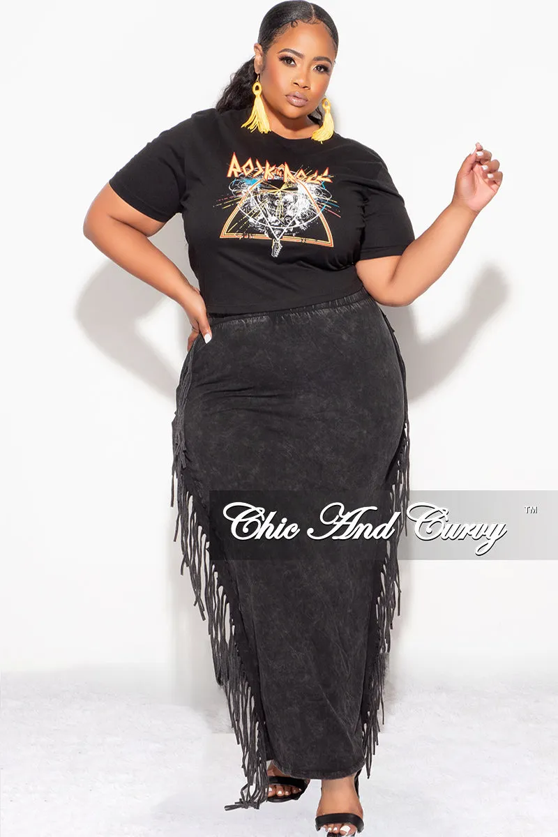 Final Sale Plus Size High Waist Fringe Trim Pencil Skirt in Black