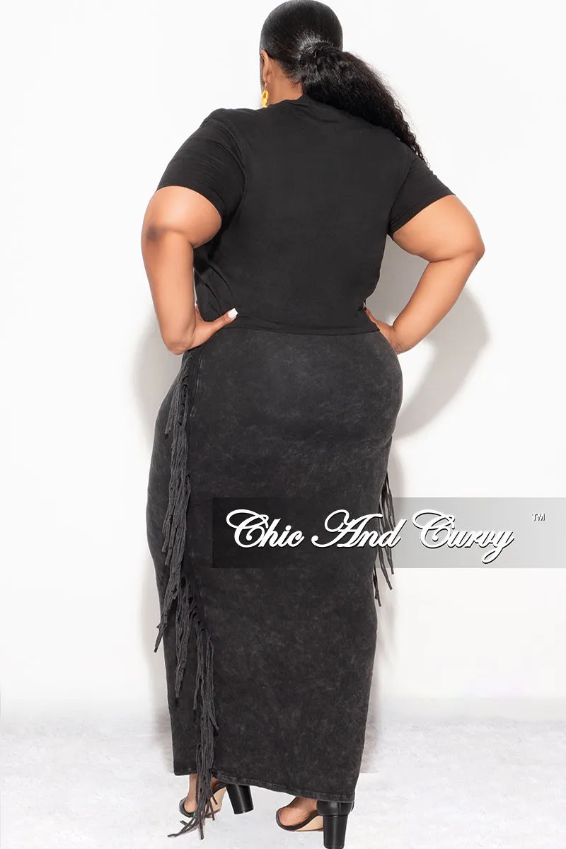 Final Sale Plus Size High Waist Fringe Trim Pencil Skirt in Black