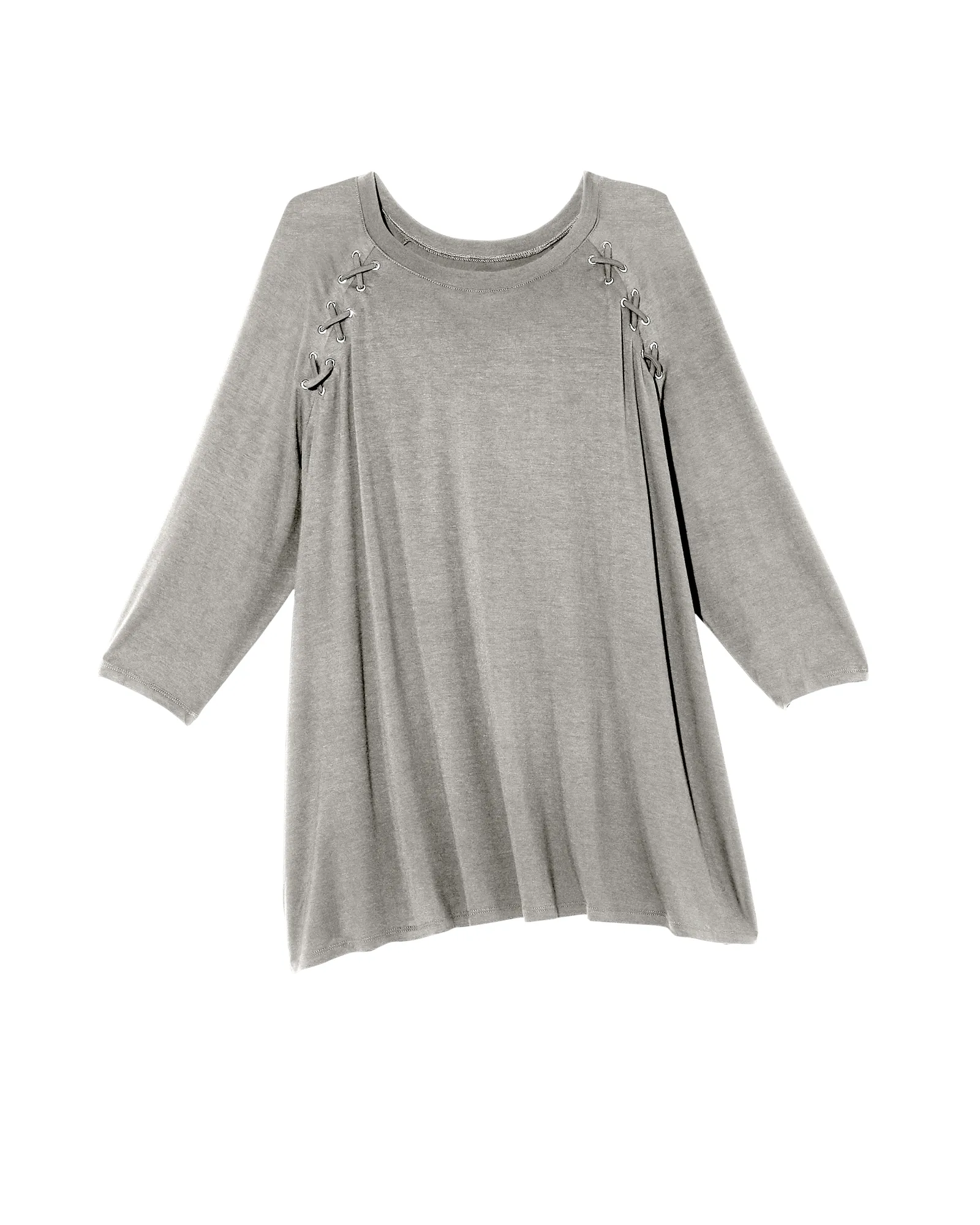 Finely 3/4 Sleeve Lace Up Shoulder Tee | Light Grey