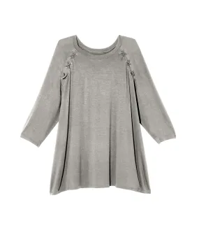 Finely 3/4 Sleeve Lace Up Shoulder Tee | Light Grey