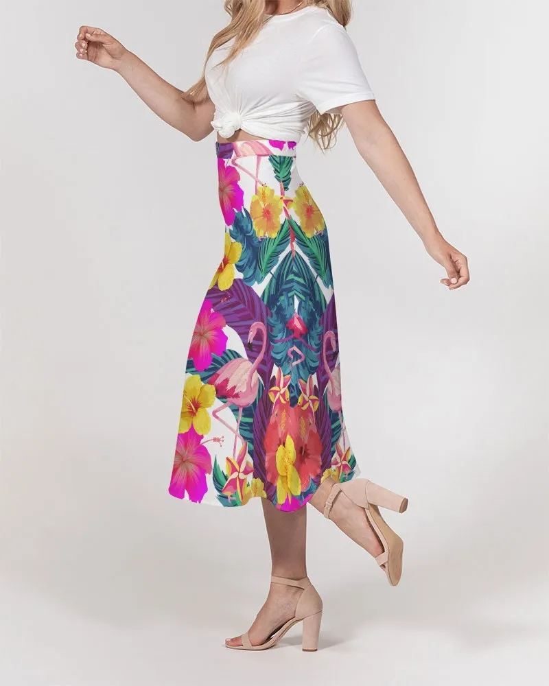 Floral Flamingos Women’s A Line Midi Skirt