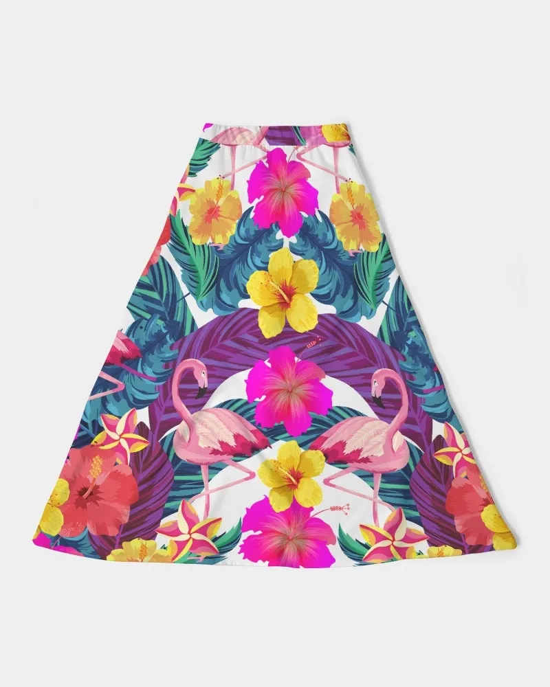 Floral Flamingos Women’s A Line Midi Skirt