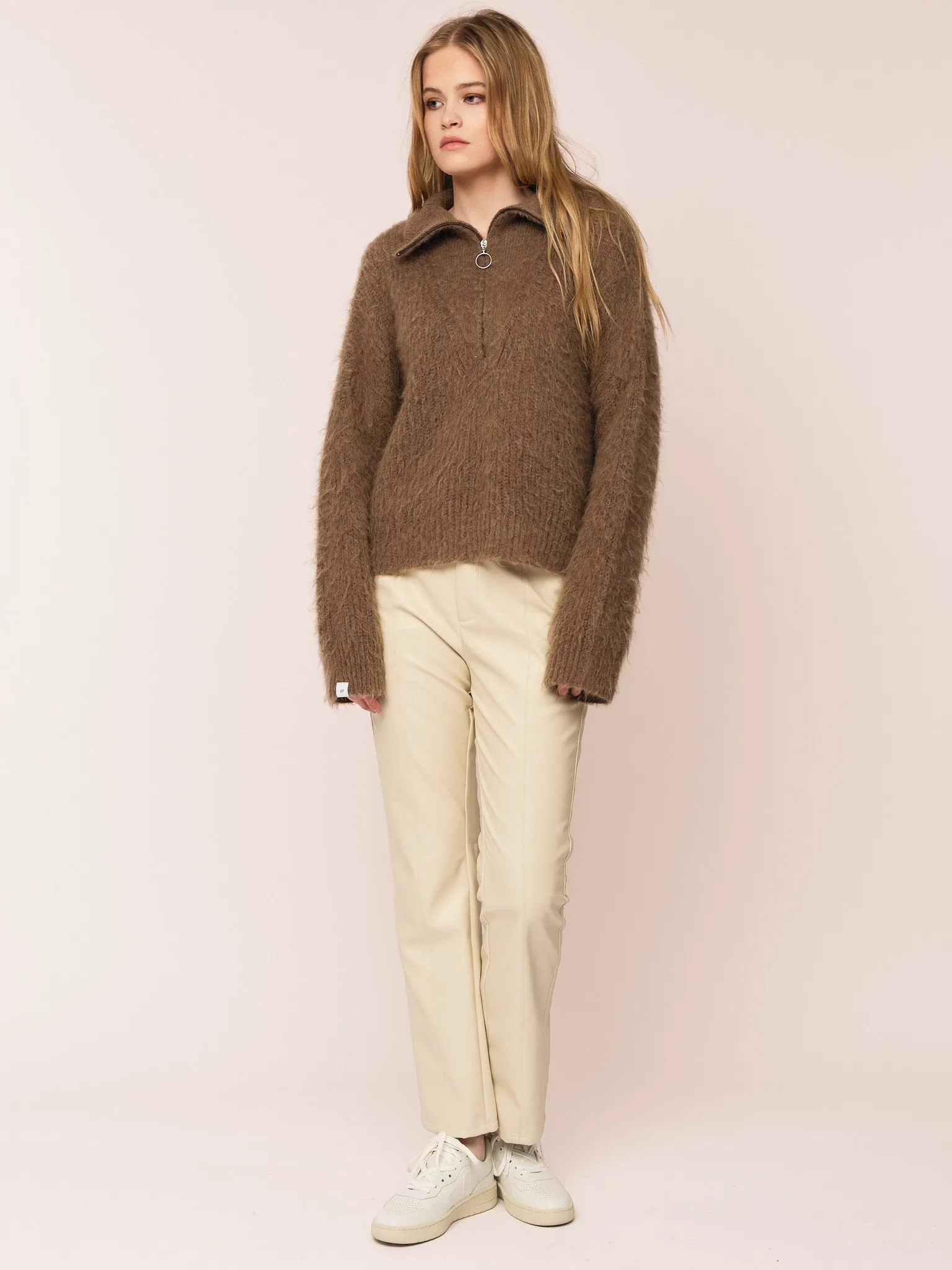 Florie Brushed Zip Knit - Chocolate Brown