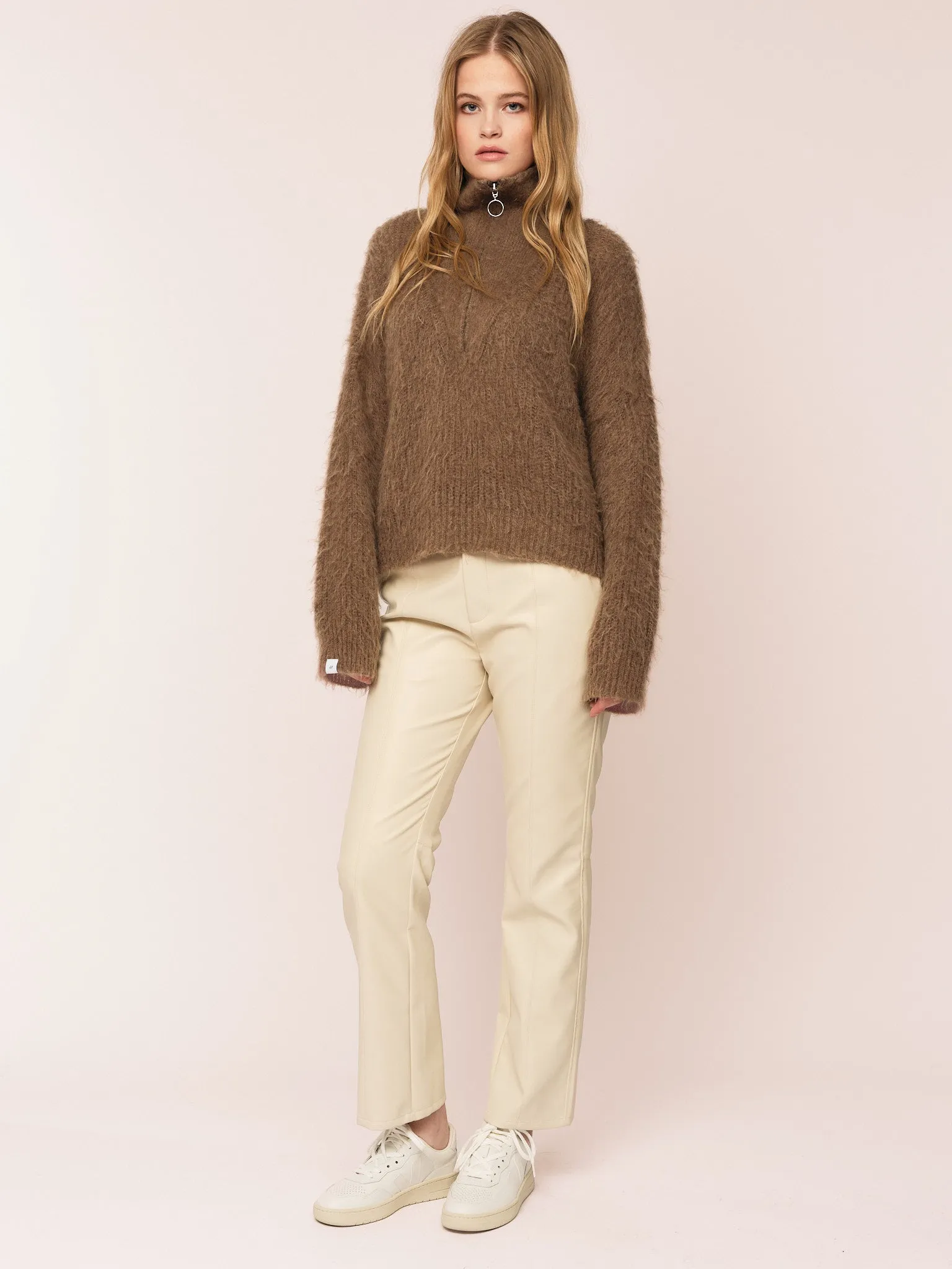 Florie Brushed Zip Knit - Chocolate Brown