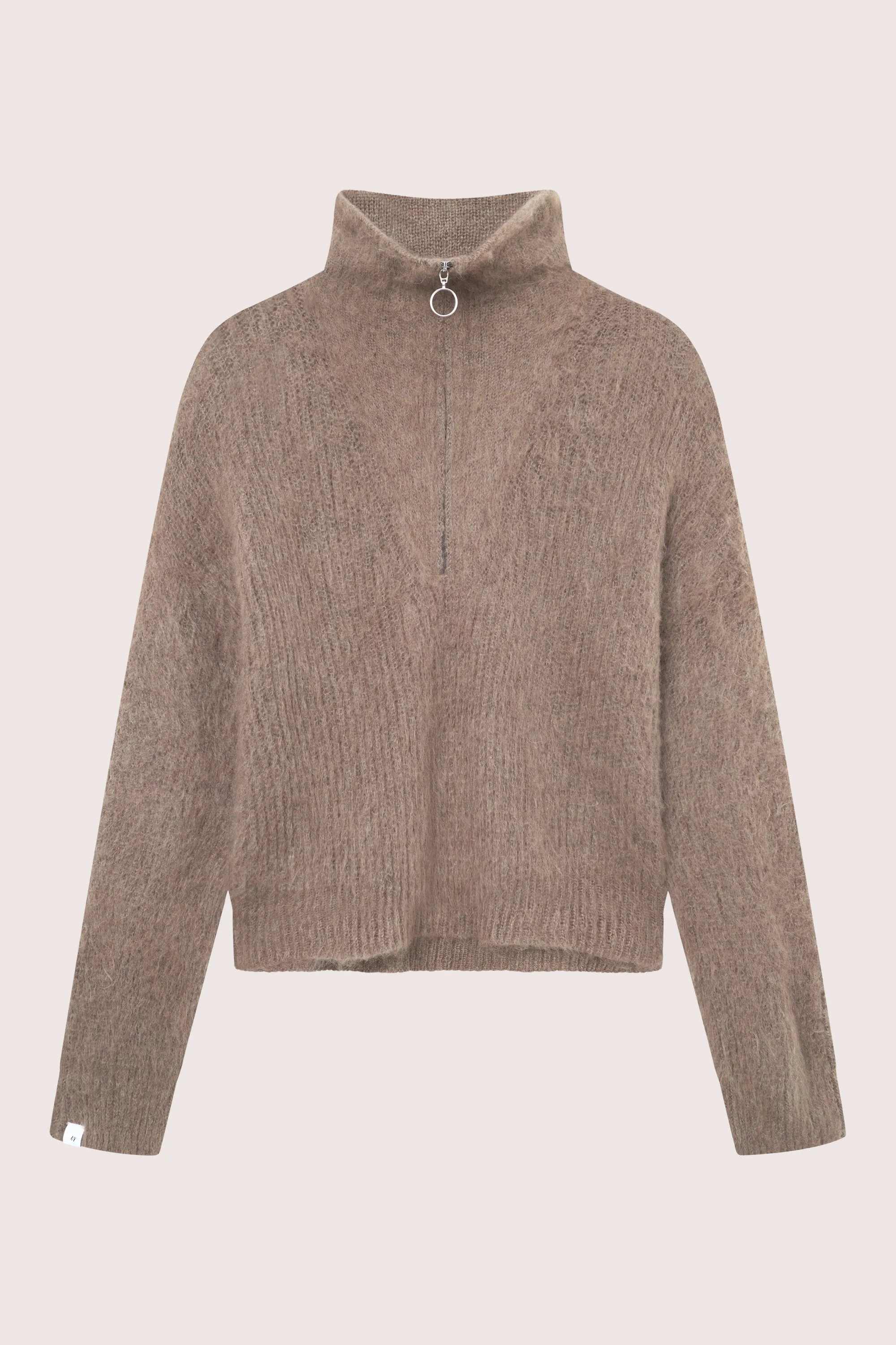 Florie Brushed Zip Knit - Chocolate Brown