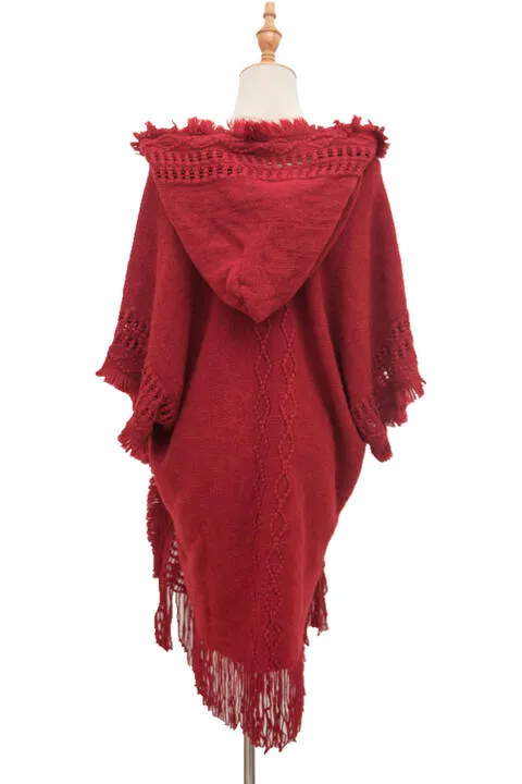 Fringe Hem Hooded Poncho