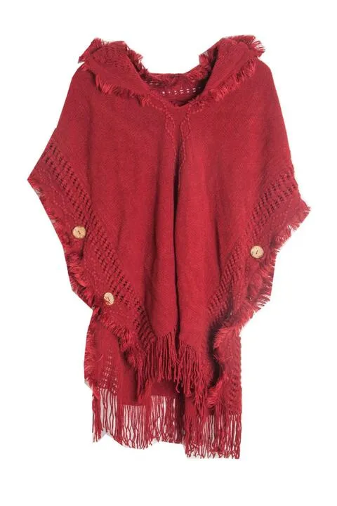 Fringe Hem Hooded Poncho