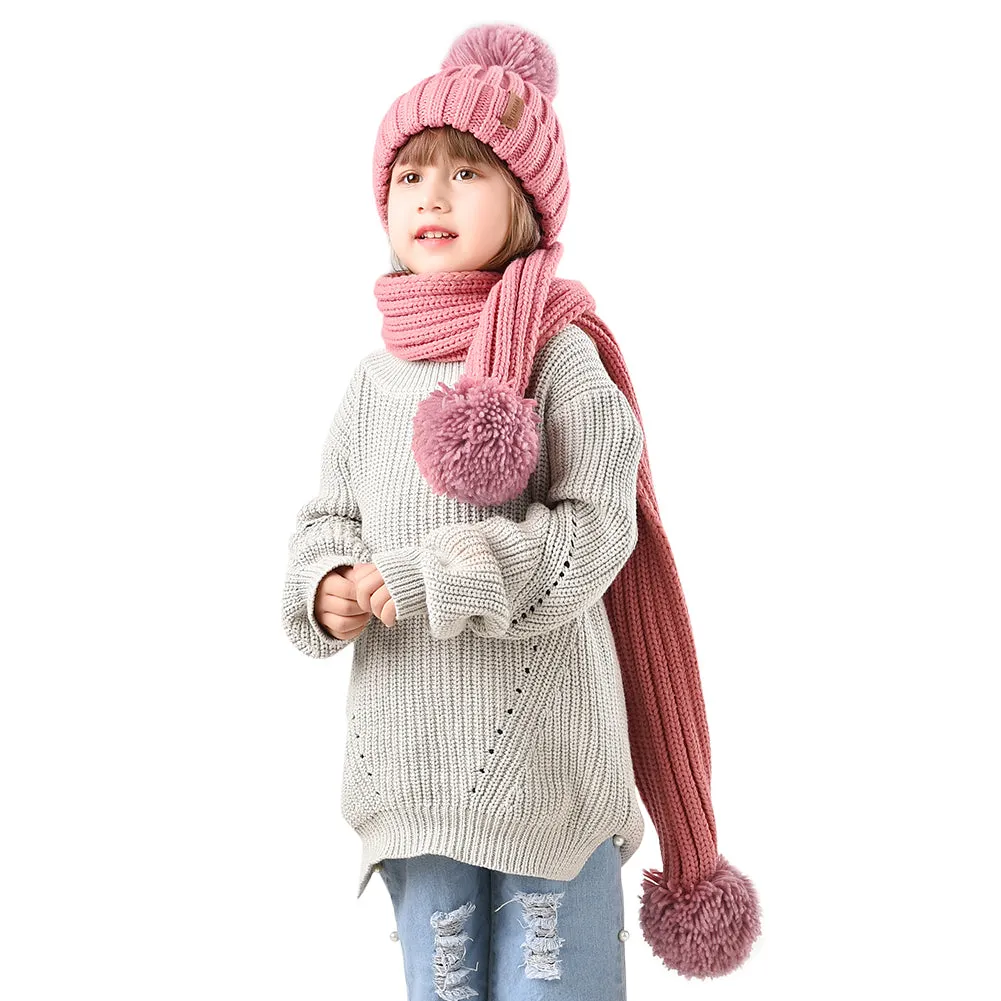 FURTALK Child Winter Yarn Pom Pom Hat Scarf Set HTWL029