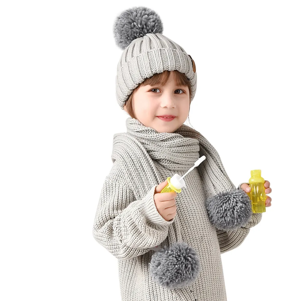 FURTALK Child Winter Yarn Pom Pom Hat Scarf Set HTWL029