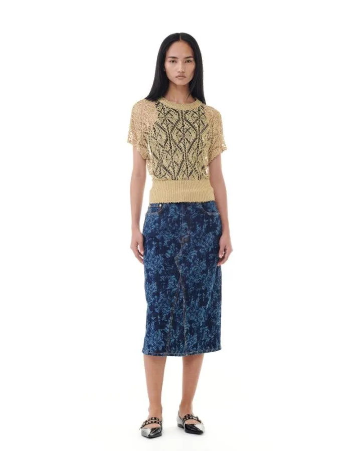 Ganni Lazer Denim Midi Skirt