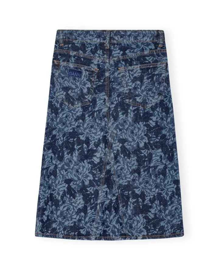 Ganni Lazer Denim Midi Skirt