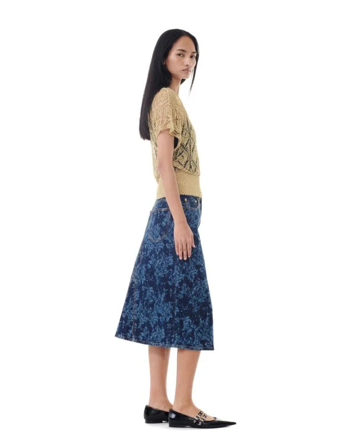 Ganni Lazer Denim Midi Skirt