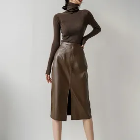 Genuine Leather Fashionable Versatile Mid-Length Skirt Bottom