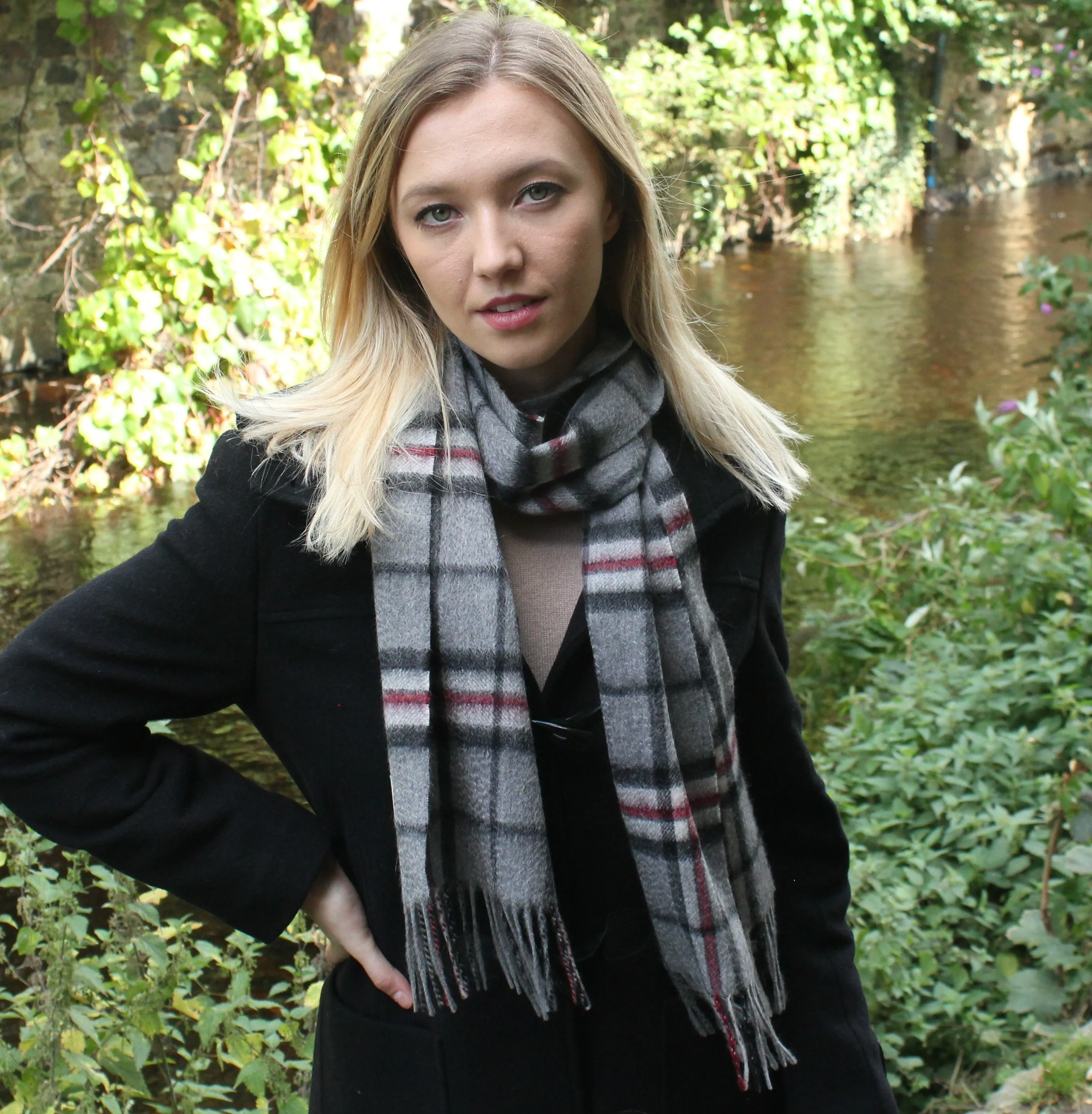 Glenmore 100% Lambswool Tartan Scarf -  Pink/Cream/Brown Check