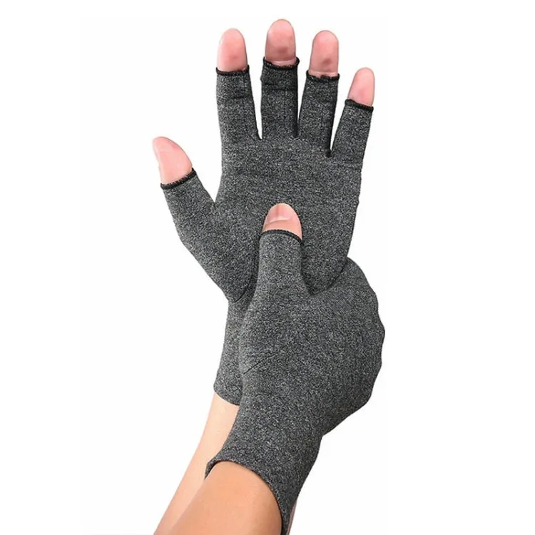 Gray A Pair Sports Breathable Health Care Half Finger Gloves Rehabilitation Training Arthritis Pressure Gloves, Size:M