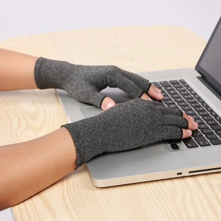 Gray A Pair Sports Breathable Health Care Half Finger Gloves Rehabilitation Training Arthritis Pressure Gloves, Size:M