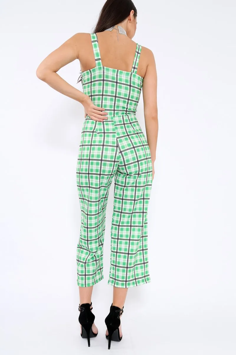 Green Check Silver Button Detail Jumpsuit - Lavaeh