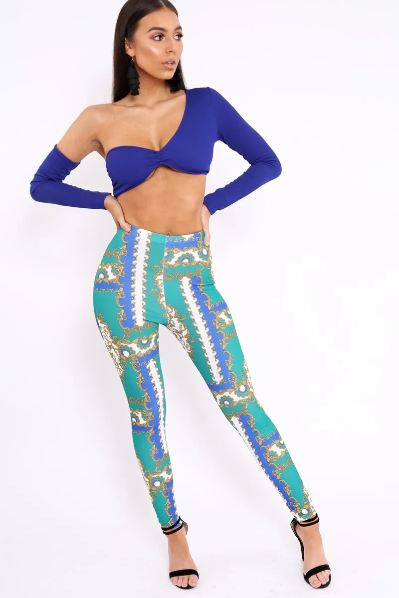 Green Scarf Print Leggings - Lilyan