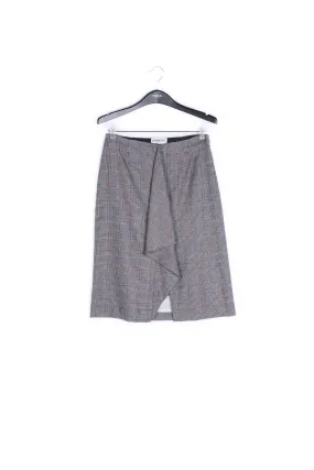 Grey checked knee skirt with flounce and slit