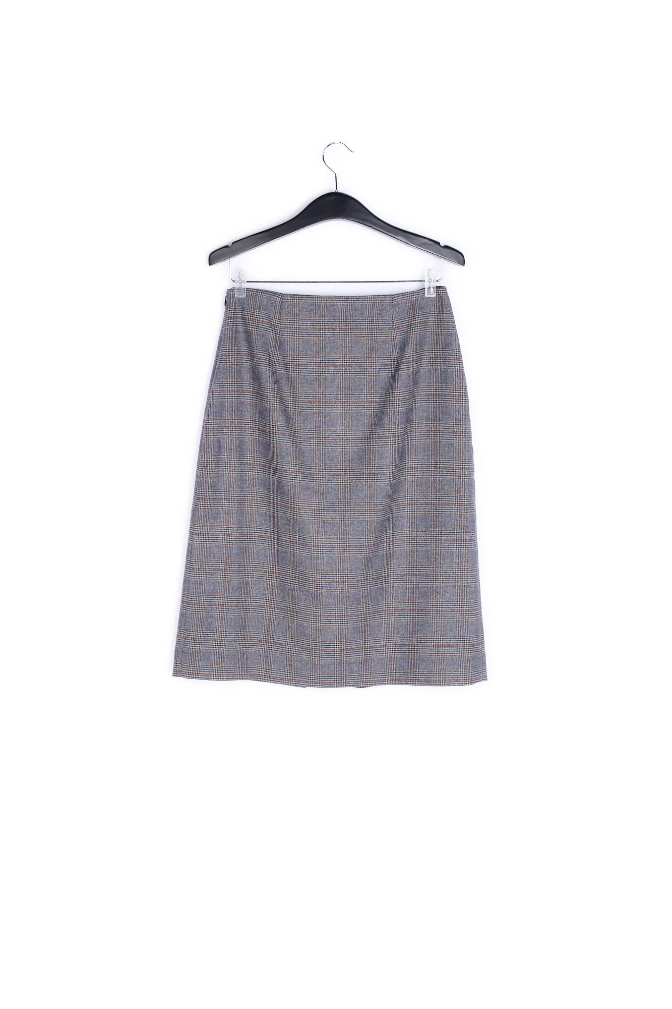 Grey checked knee skirt with flounce and slit