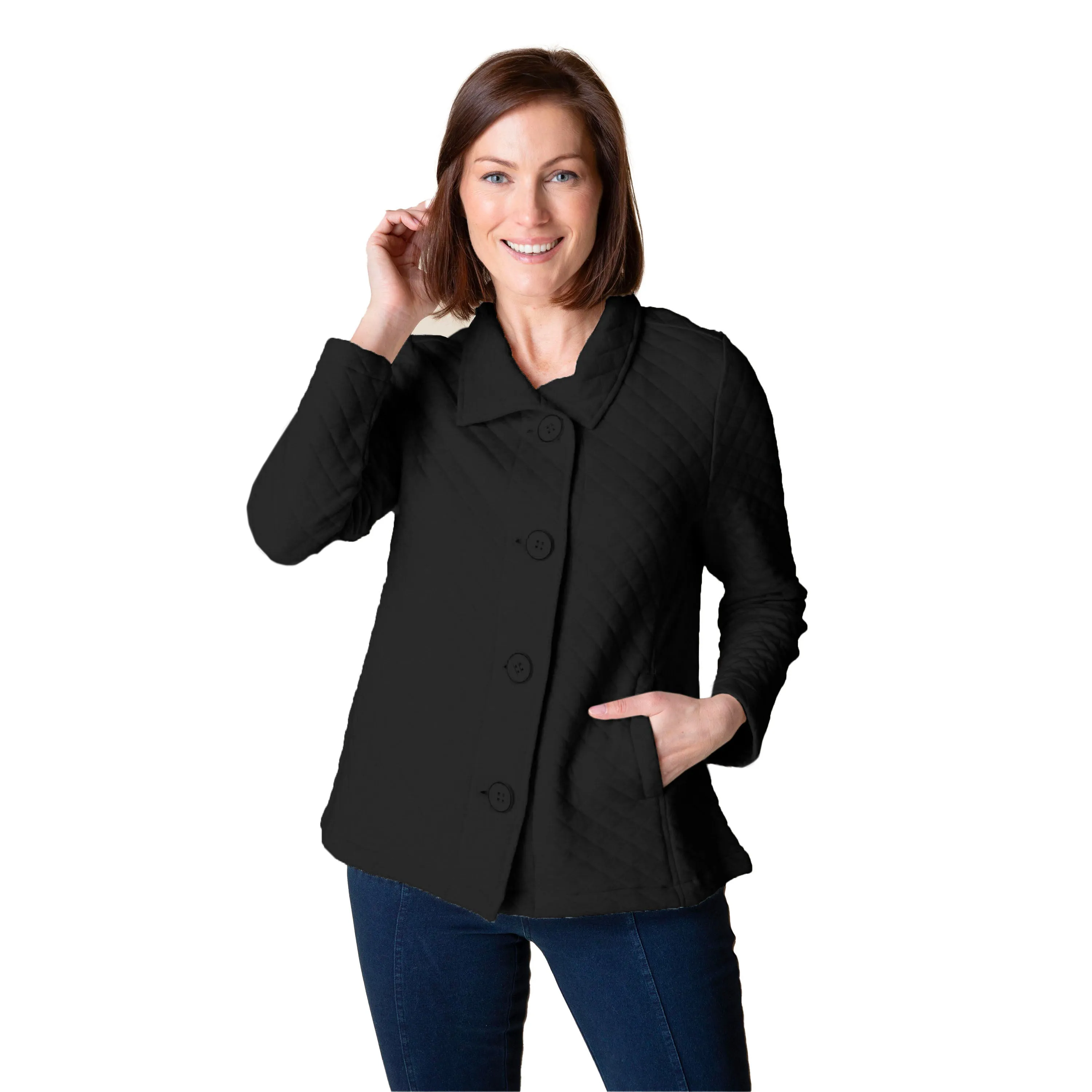 Habitat Quilted Button Front Jacket in Black - 53624-BLK