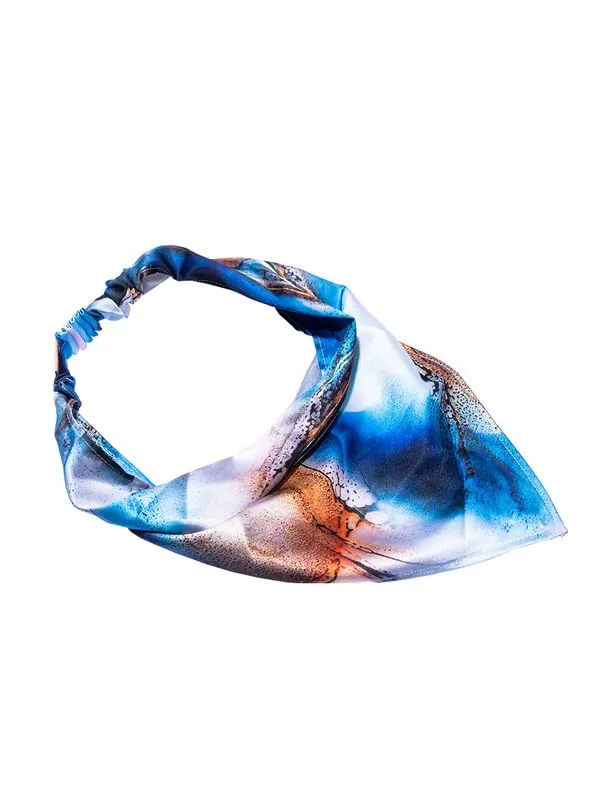 Hair Drama Co Abstract Headscarf with elastic- Blue