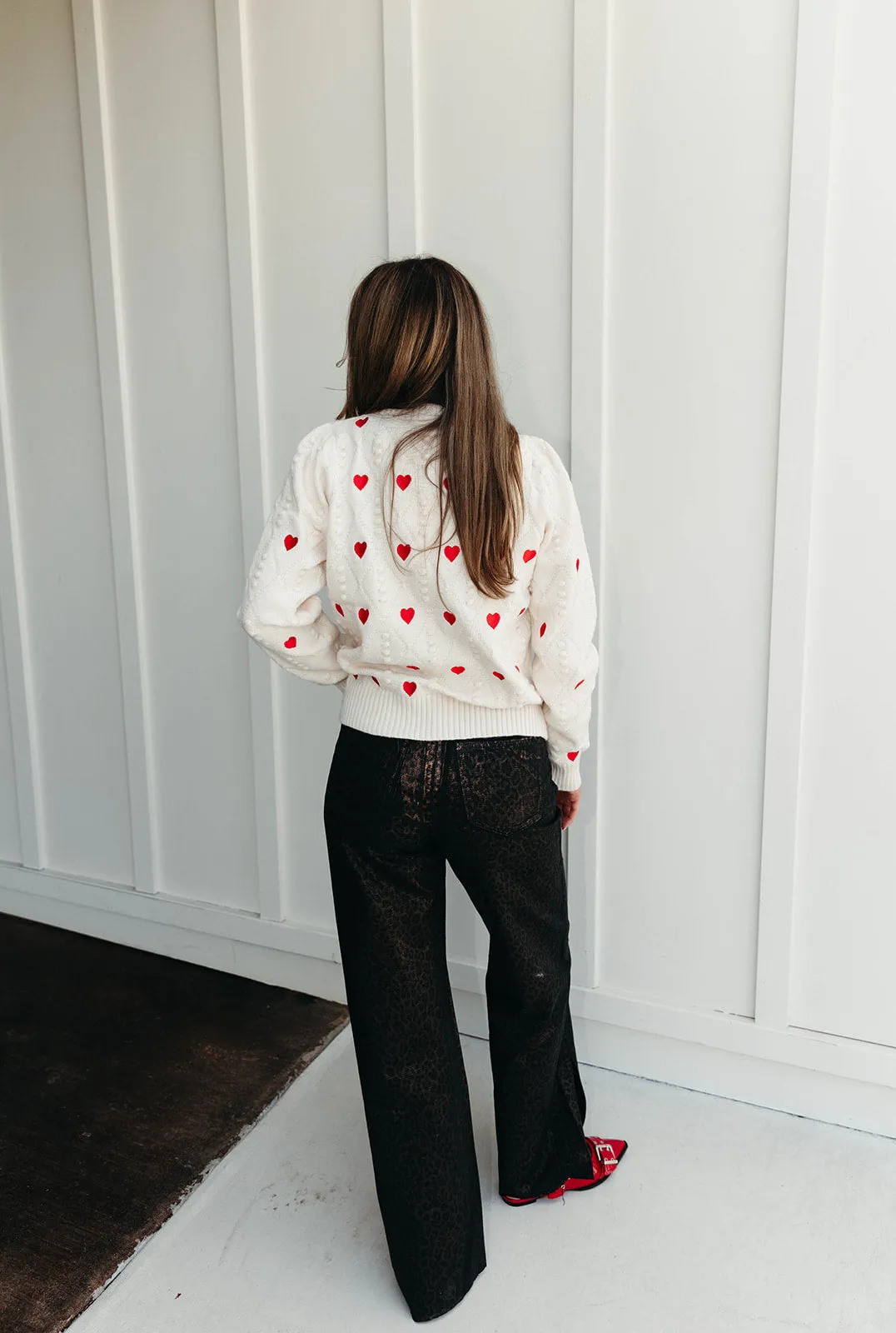 Heart Embroidery Sweater - Ivory/Red