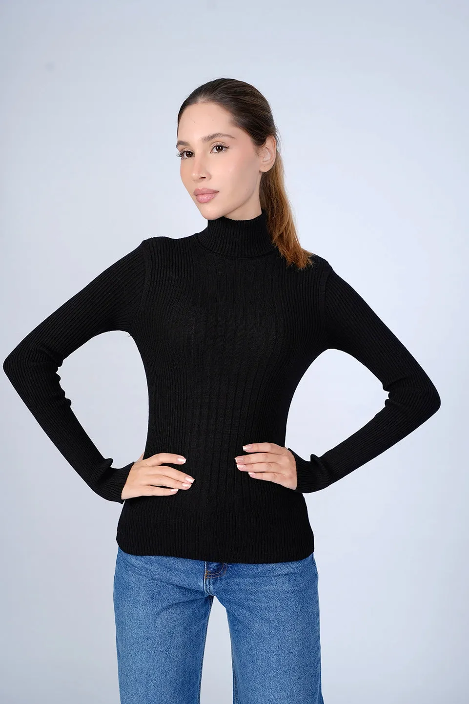 High Neck Ripped Black Sweater