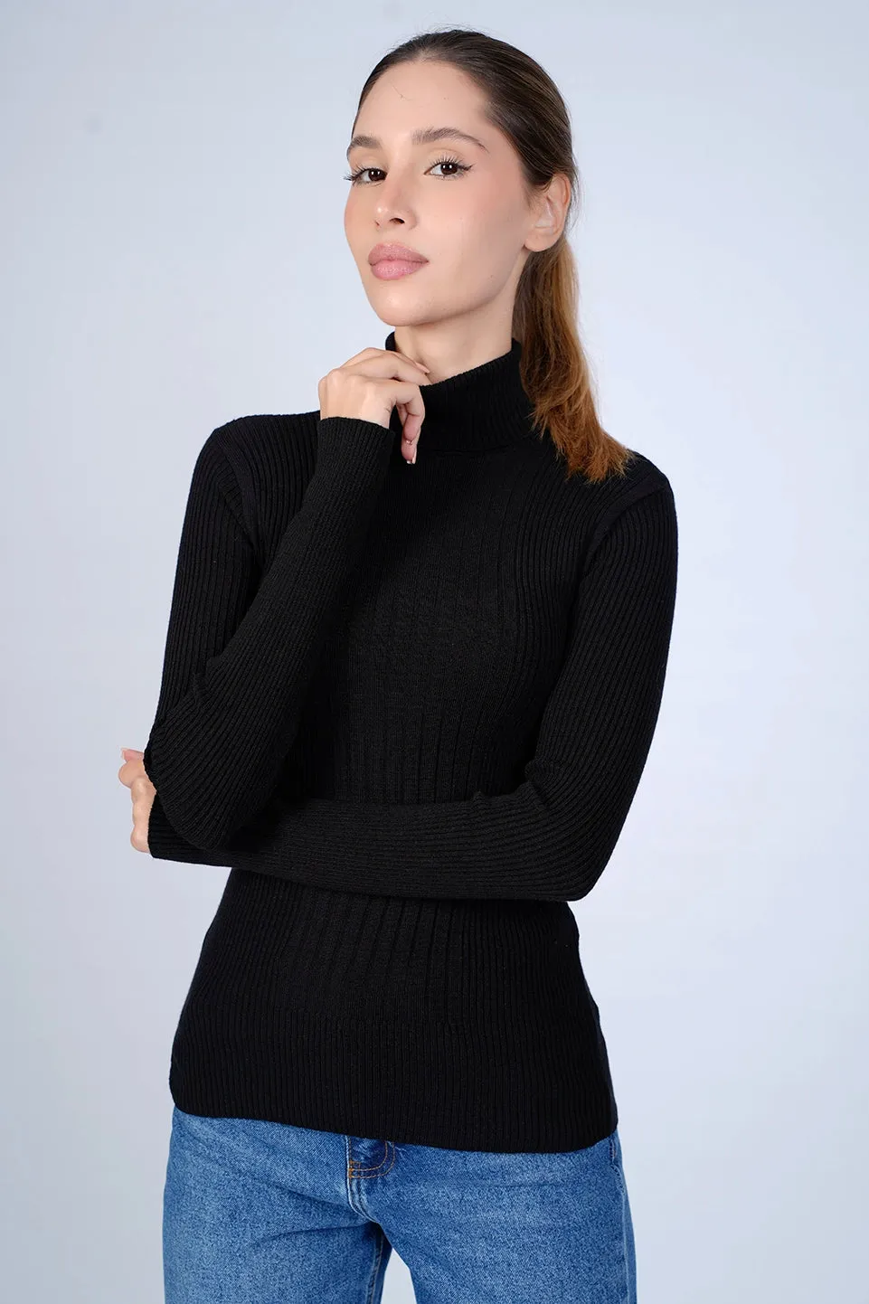 High Neck Ripped Black Sweater