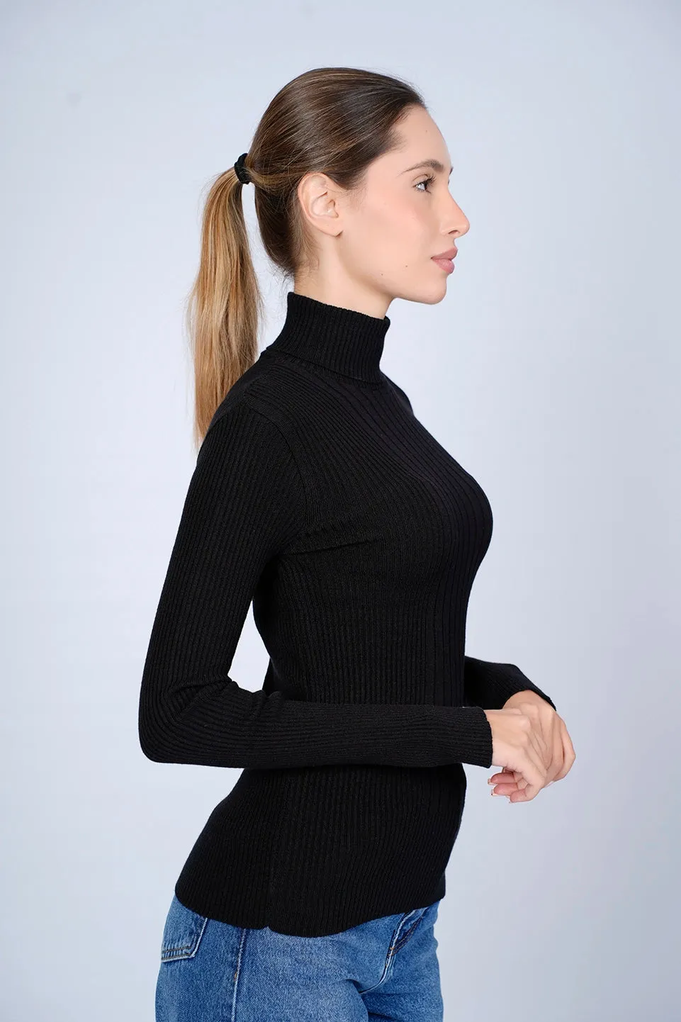 High Neck Ripped Black Sweater