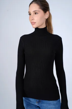 High Neck Ripped Black Sweater