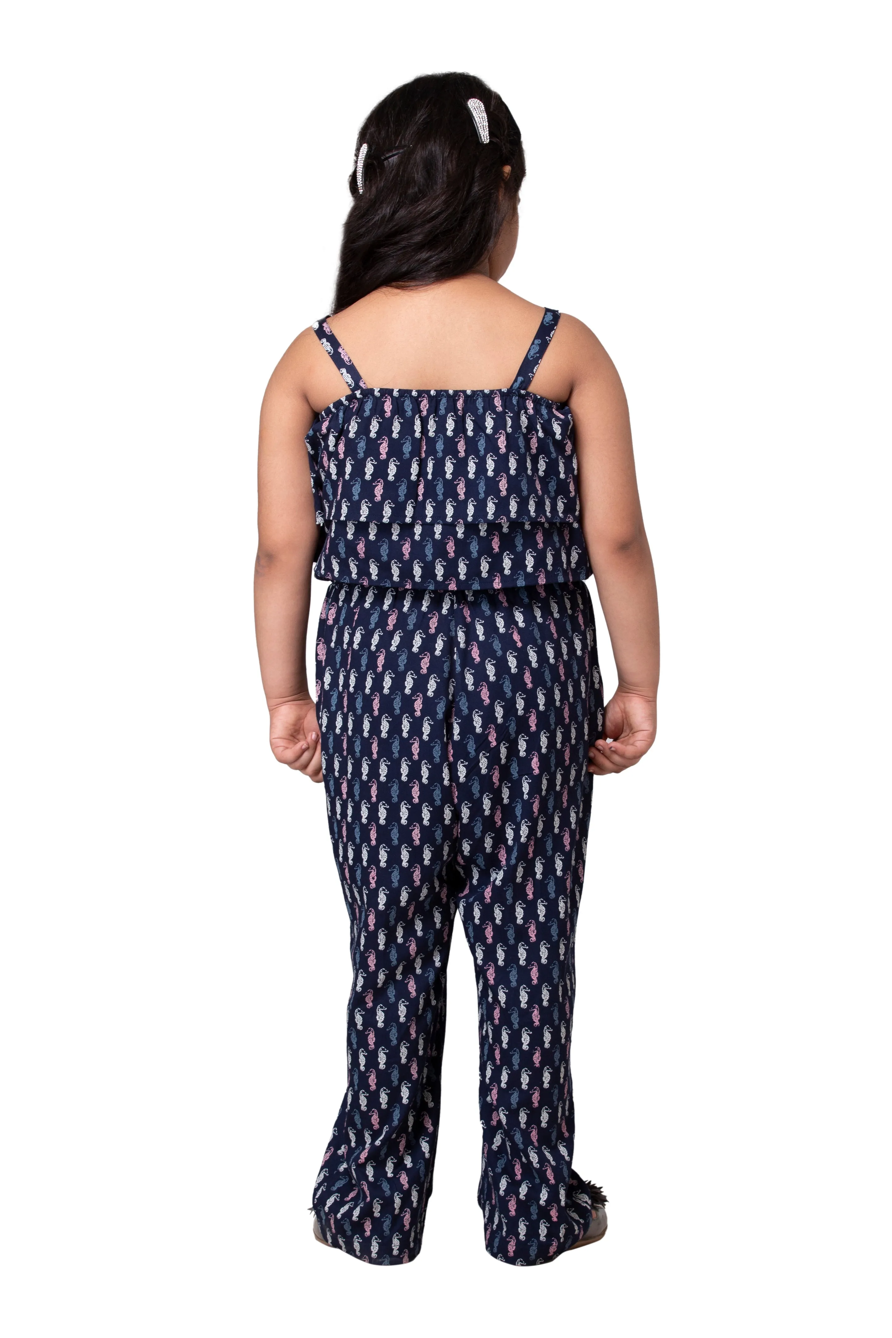 Hoop Hippo Kids Blue Micro Print Tie Up Jumpsuit