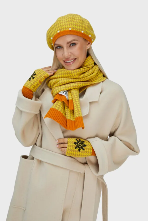 Houndstooth Scarf (Multicolor Cashmere with Rib Details)