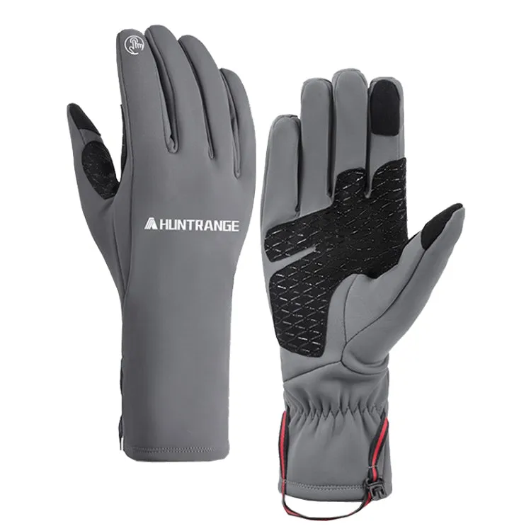 HUNTRANGE A037 Plus Velvet Sports Windproof Waterproof Touch Screen Riding Gloves, Size: M(Gray)