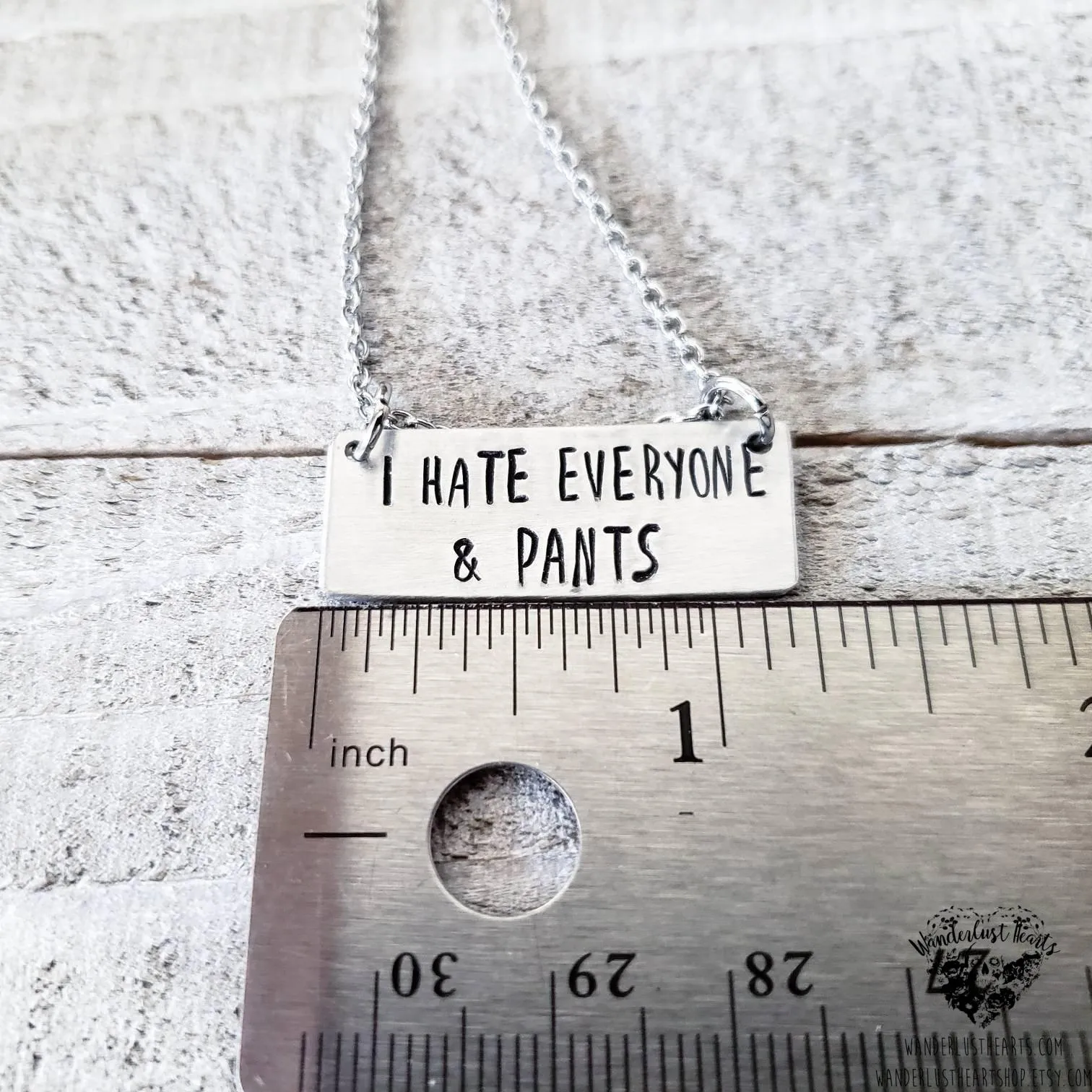 I hate everyone & pants necklace