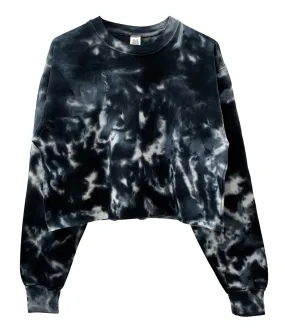 Inkblot Black and Gray Tie-Dye Cropped Unisex Crewneck Sweatshirt