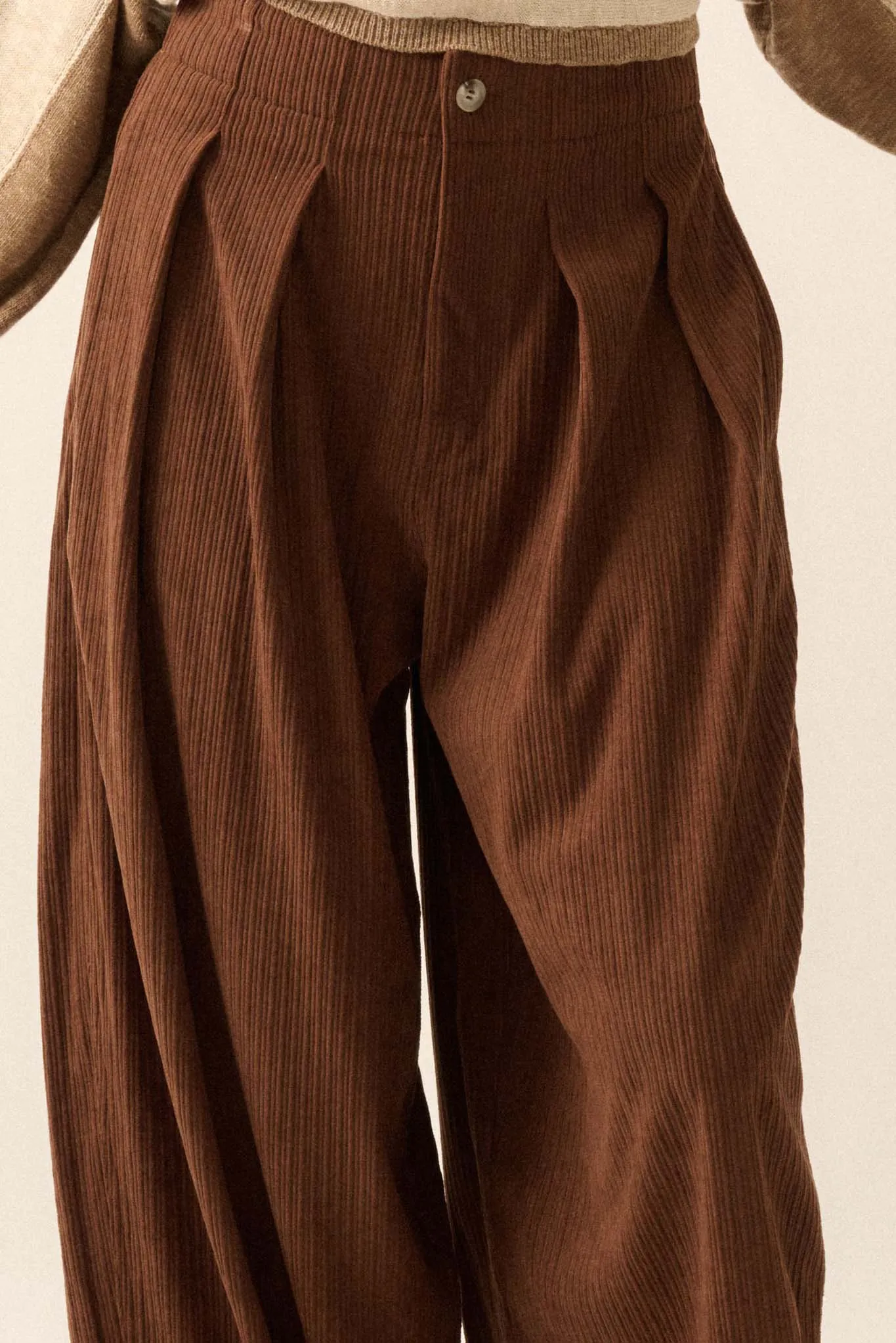 Into the Groove Pleated Wide-Leg Corduroy Pants