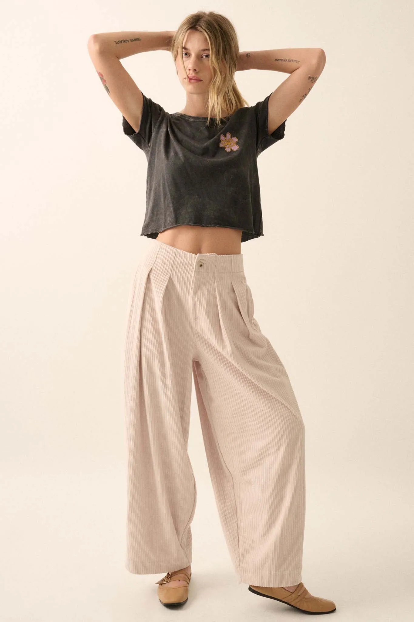 Into the Groove Pleated Wide-Leg Corduroy Pants