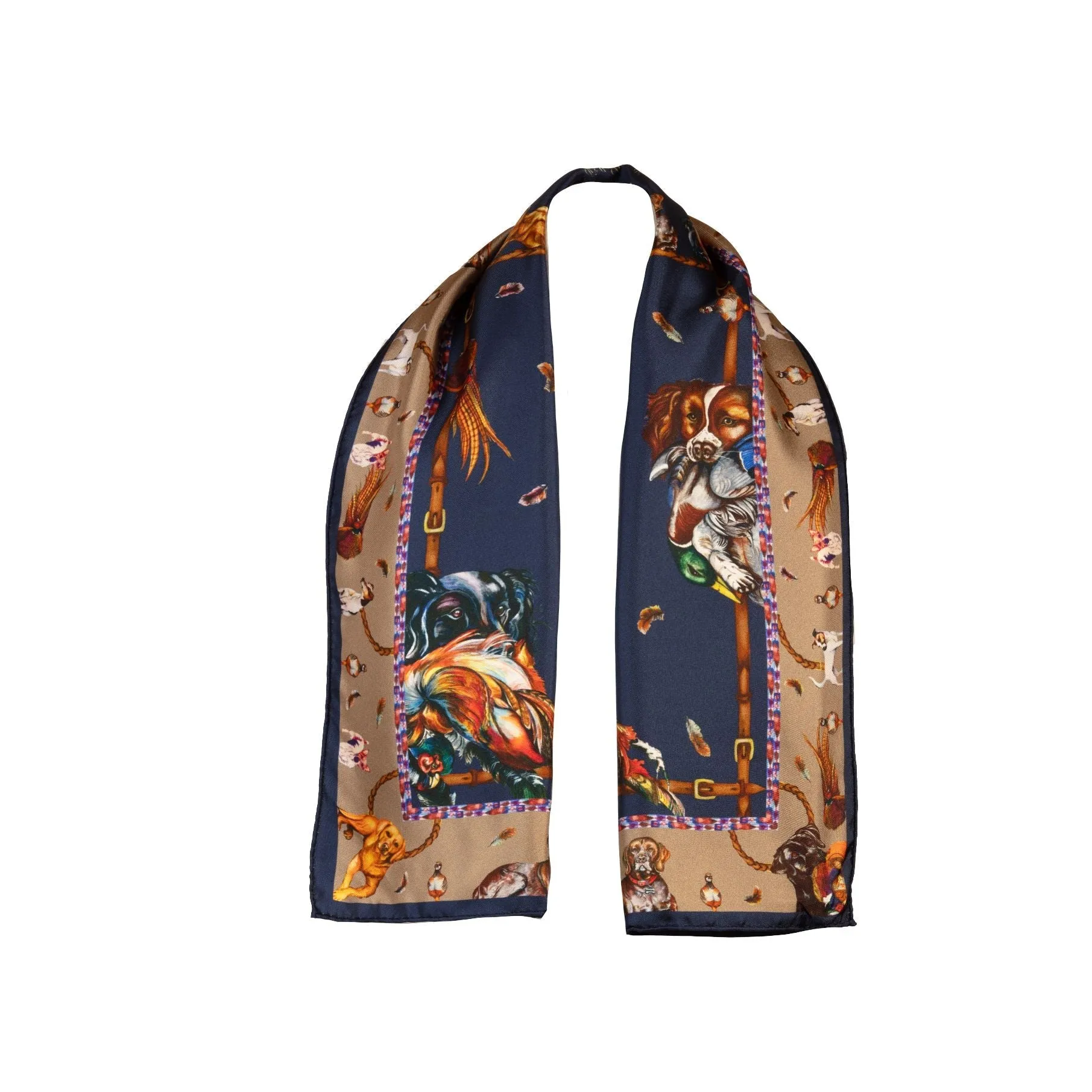 It's a Dog's Life Navy & Fawn Narrow Silk Scarf